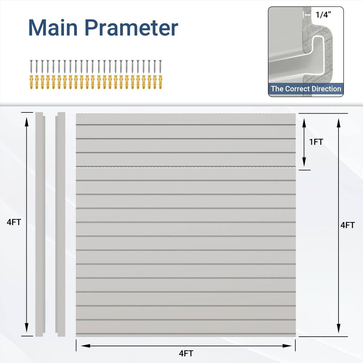 Neoaider Slatwall Panel 4 FT x 4 FT, Interlocking Slat Wall Paneling, Wall Mounted PVC Wallpanel, Suitable for Garage Storage and Organizer, Slatwall Board, Shelves - Grey Neoaider