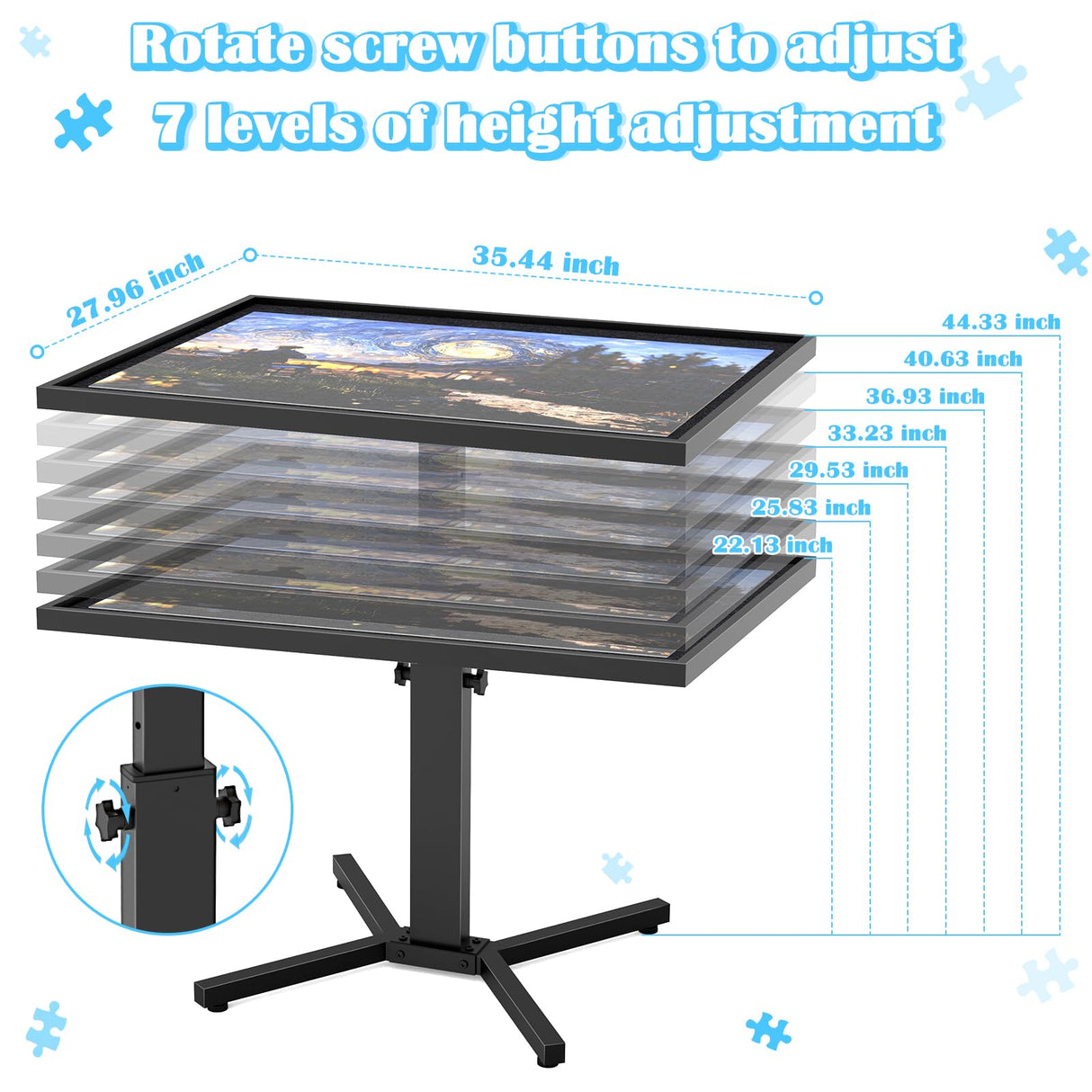 1500 Piece Jigsaw Puzzle Table with Leg, Metal Jigsaw Puzzle Table Adjustable Angle & Height,4 Trays and Semi Transparent Puzzle Cover, 28"x35" Jigsaw Puzzles Table for Adults and Kids Birthday AIMUCT