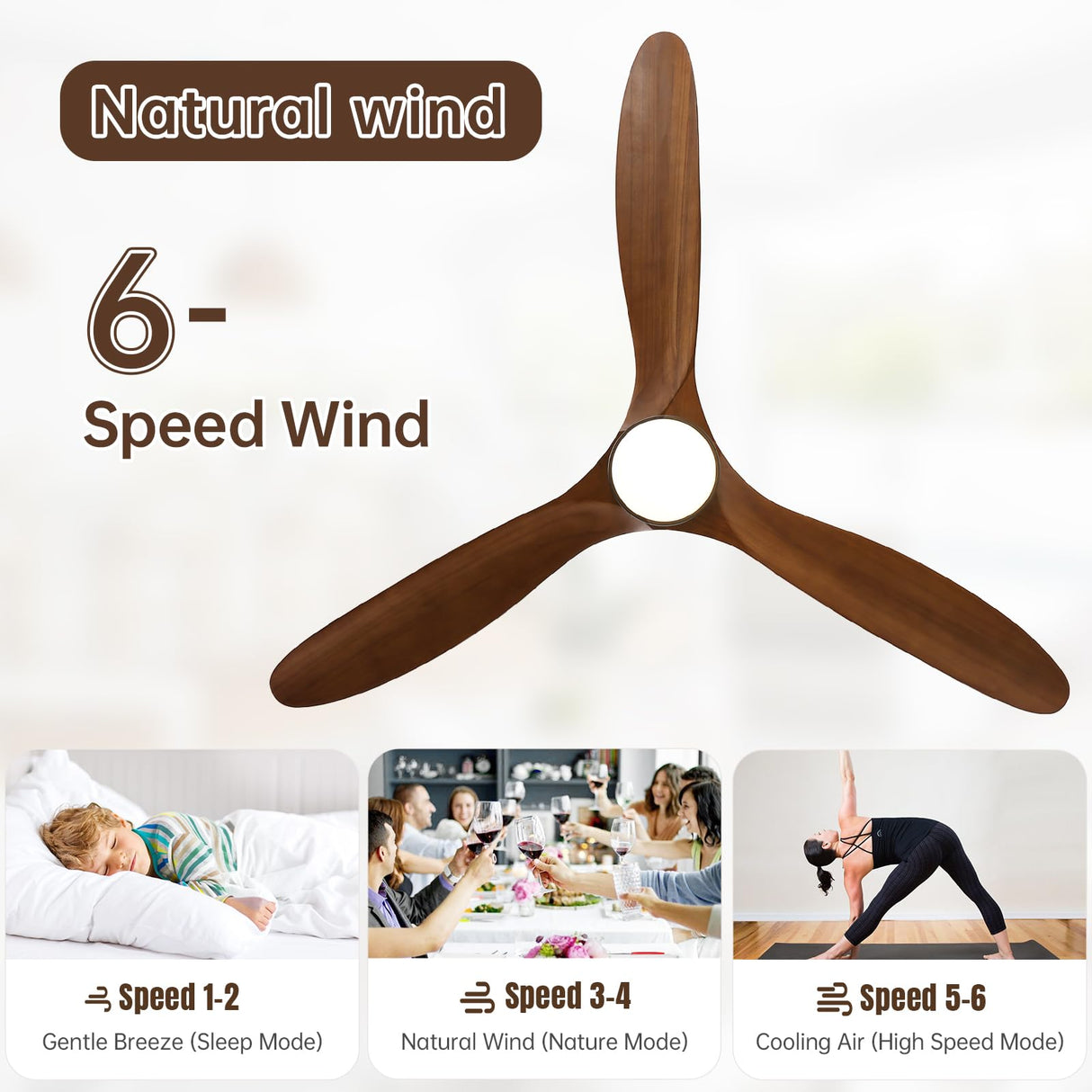 CACI Mall 60" Wood Ceiling Fan with Light,Outdoor for Covered Patios,LED,Remote,Solid Wood,Walnut Blades,Oil Rubbed Bronze Ceiling Fan for Living Room Kitchen Bedroom Family Dining Noiseless CACI Mall