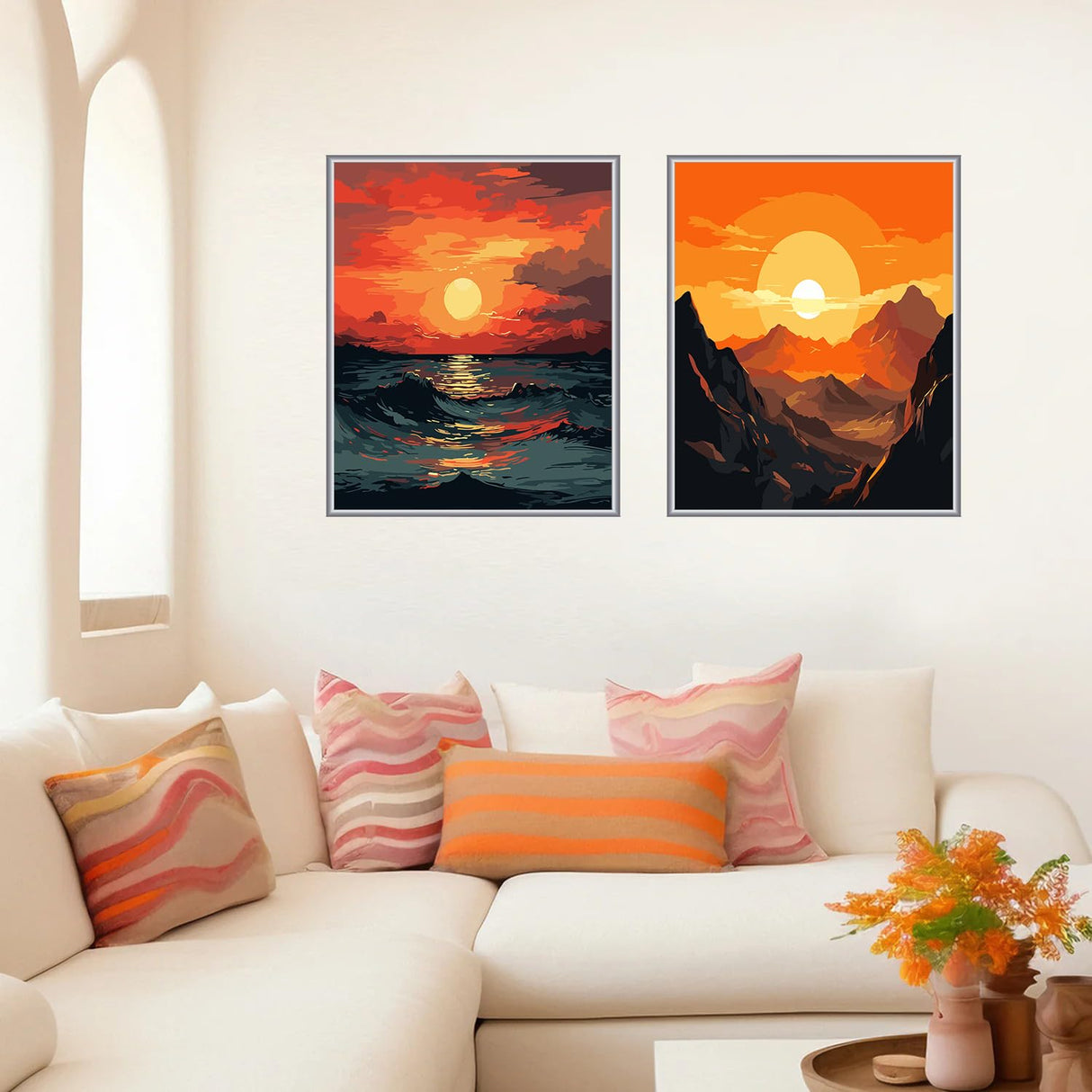 ZXQL 2 Pack Sunset Lake Mountains Paint by Numbers Kit for Adults Beginners, 16" W x 20 L Paint by Numbers for Adults Rolled up Canvas for Painting Home Decor Creative Wall Art with Nice Gift Box ZXQL