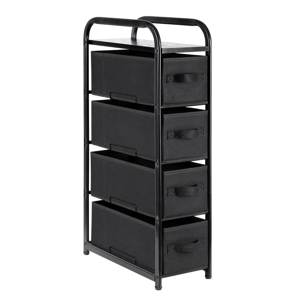 MAX Houser 4 Drawer Narrow Dresser Fabric Storage Tower Vertical Slim Storage Chest Organizer Nightstand Side/End Table Small Standing Organizer Removable Drawers Wood Top for Bedroom, Bathroom(Black) MAX Houser
