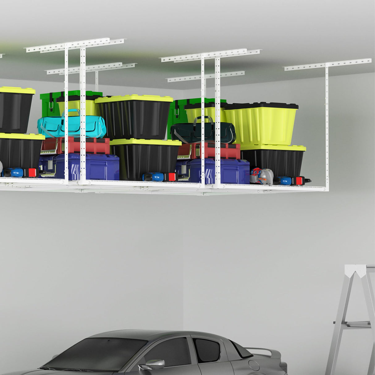 Soywey 3 x 4FT Overhead Garage Storage Rack,Adjustable Ceiling Storage Racks,Garage Shelving Heavy Duty Storage Organizer System,Load 400LBS Weight(White) Soywey