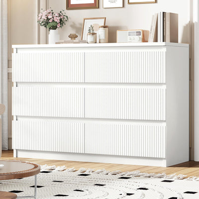 Jocoevol White Dresser 6 Drawer Dresser for Bedroom, Modern Fluted Dresser with Deep Drawers, Large Double Wooden Dresser Chest of Drawers for Living Room, Hallway, Entryway (White)