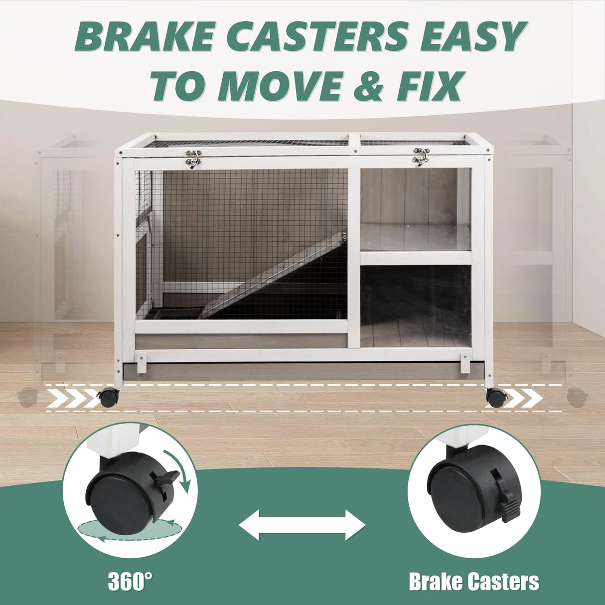 Gowoodhut Indoor Rabbit Hutch - 36''L Outdoor Wooden Bunny Hutch with Wheels Rabbit Cage Guinea Pig Cages Removable Pull Out Tray, Ramp, Hideout, Small Animals Pet House Hamster Ferret for Bunny Cage Gowoodhut