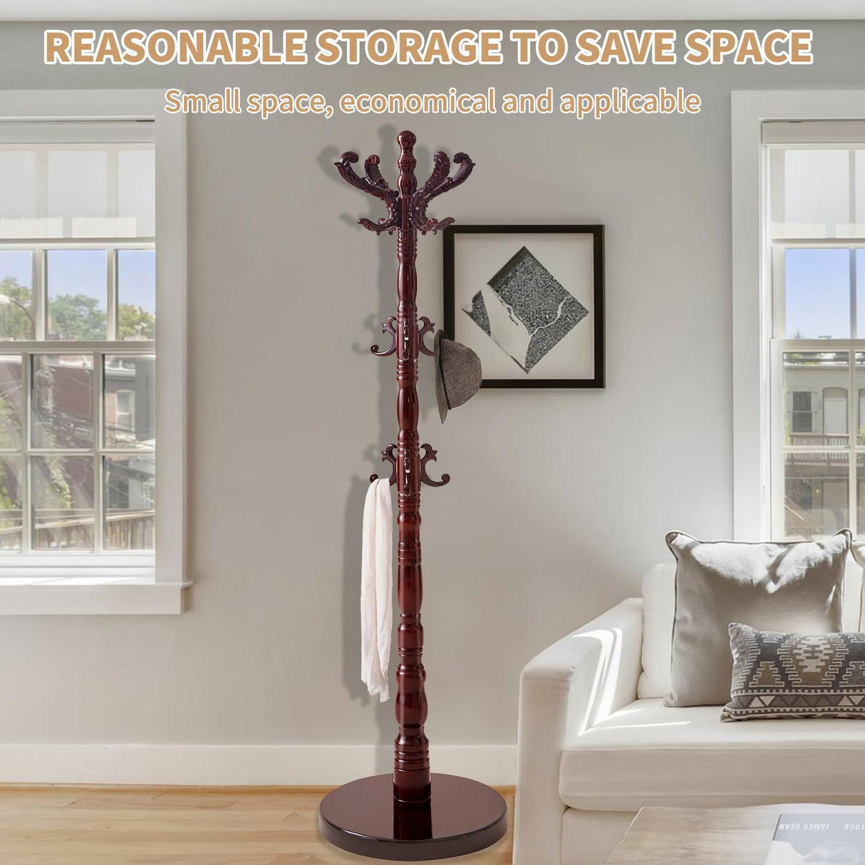 ZOZOE Wooden Classic Coat Rack Stand, Solid Wood Coat Rack Freestanding with 14 Hooks, Vintage Coat Racks with Sturdy Round Base, Natural Birch Wood Coat Tree Stand for Entryway Hallway ZOZOE