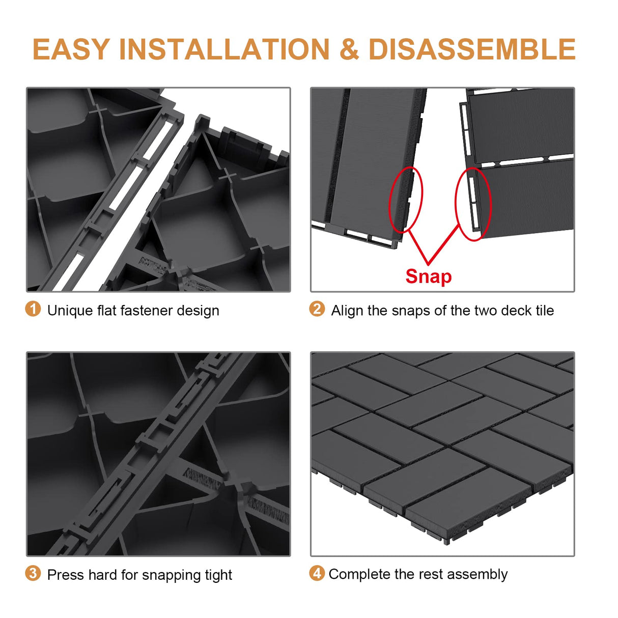 Goovilla Plastic Interlocking Deck Tiles, 9 Pack Outdoor Patio Flooring, 12"x12" Interlocking Decking Tile Outdoor All Weather Use, Waterproof Patio Pavers for Pool Balcony Backyard Porch, Dark Grey Goovilla