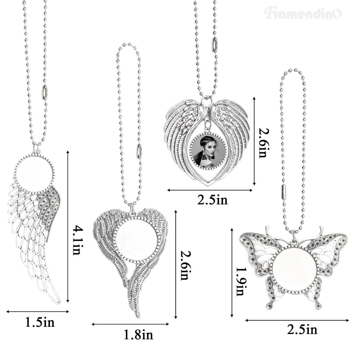 Framendino, 4 Pack Sublimation Blank Angel Wing Car Hanging Ornament Angel Wing Pendant Decoration Butterfly Photo Frame Ornament for Car Christmas Tree Decor Framendino