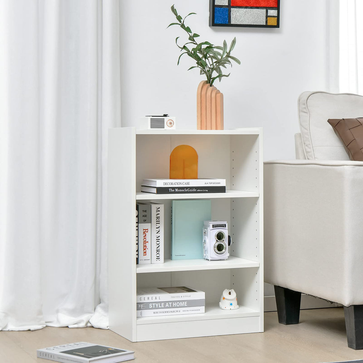 Giantex 3-Tier Modern White Cube Bookcase with Adjustable Shelves and Anti-Tipping Device Giantex
