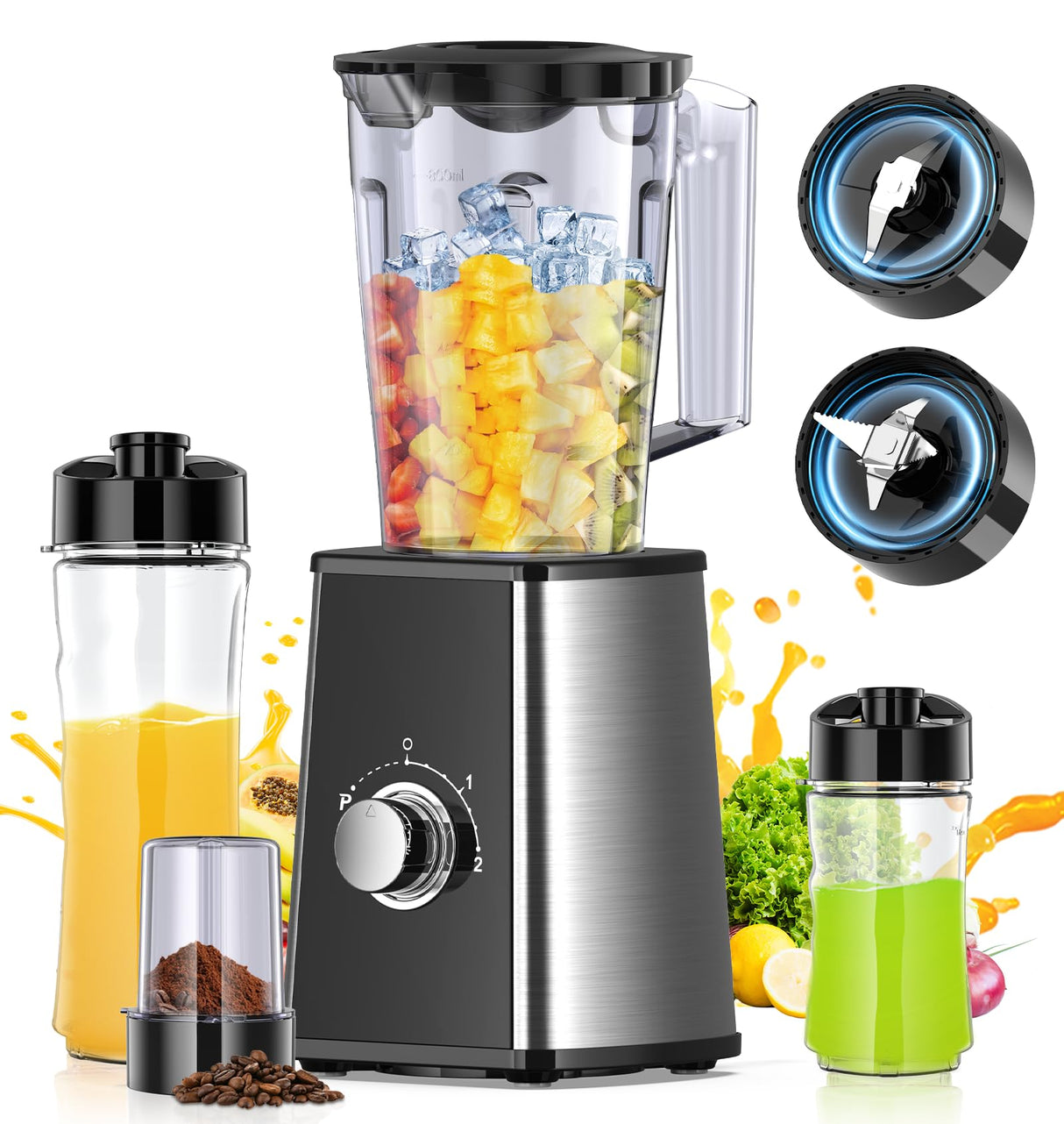 PSIIDAN Smoothie Blender, Personal Blenders for Smoothies and Shakes, Smoothies Maker and Coffee Grinder with 2 To-Go Cups, Countertop Blender for Kitchen, BPA Free PSIIDAN