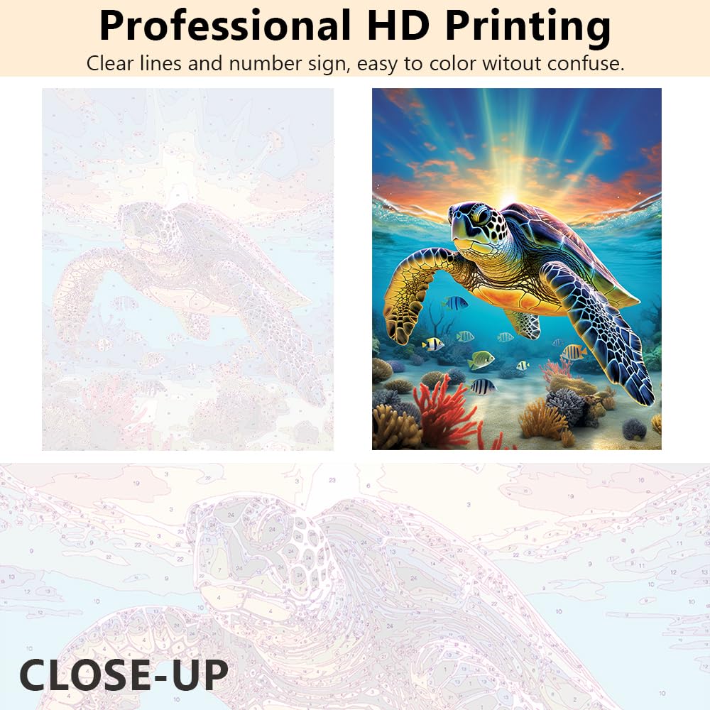 Adult Paint by Number Kits Sea Turtle, DIY Ocean Paint by Numbers Kit for Adults Beginners, Fish Acrylic Painting on Canvas for Gift Home Wall Decor 16"x20"(Frameless) TUMOVO