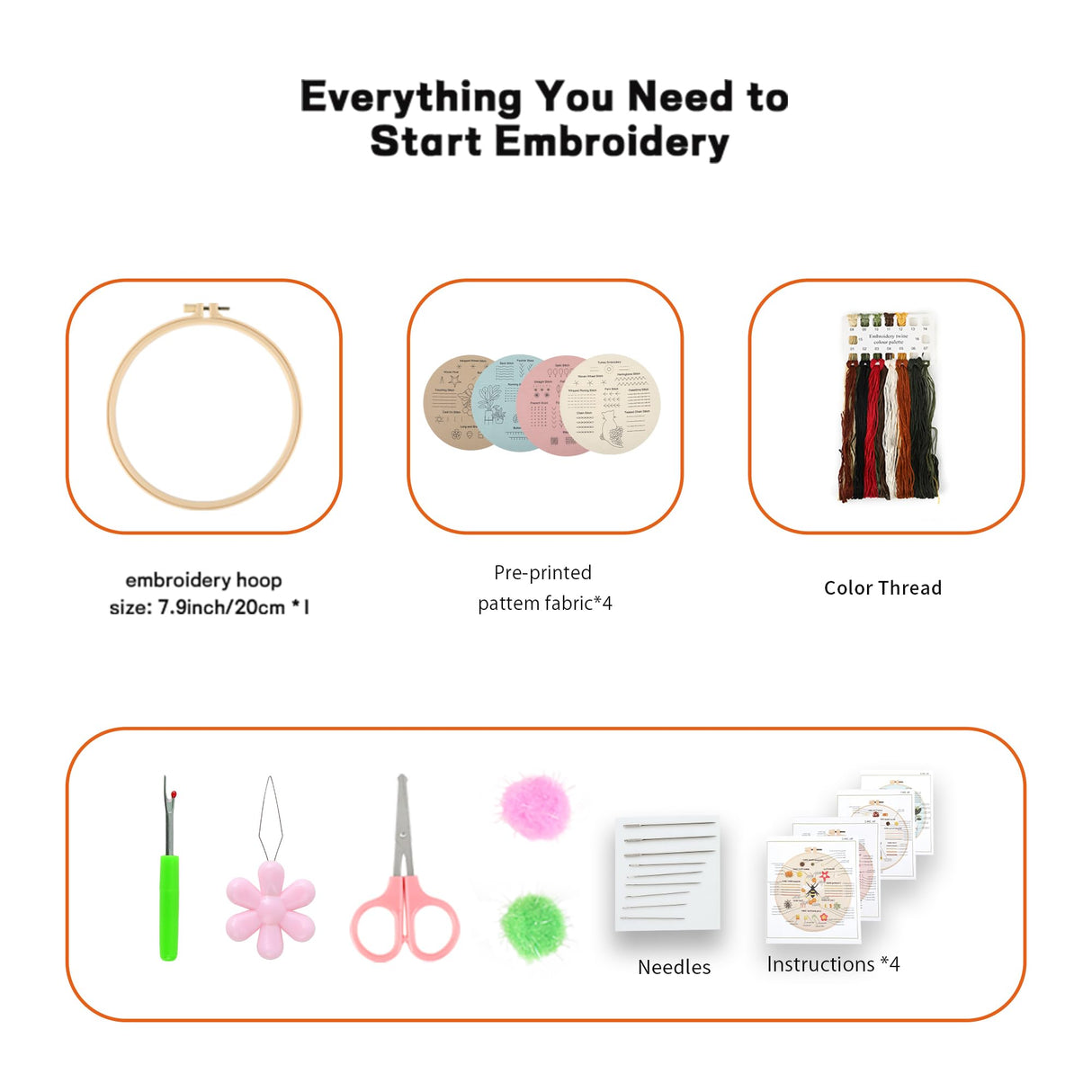 JOINRUN Beginner DIY Embroidery Kit for Adults: 4 Sets Adults Cross Stitch Kit, for Craft Lover Learn Hand Stitch, Includes Stamped Pattern,Hoop, Easy to Follow Instruction and Video JOINRUN