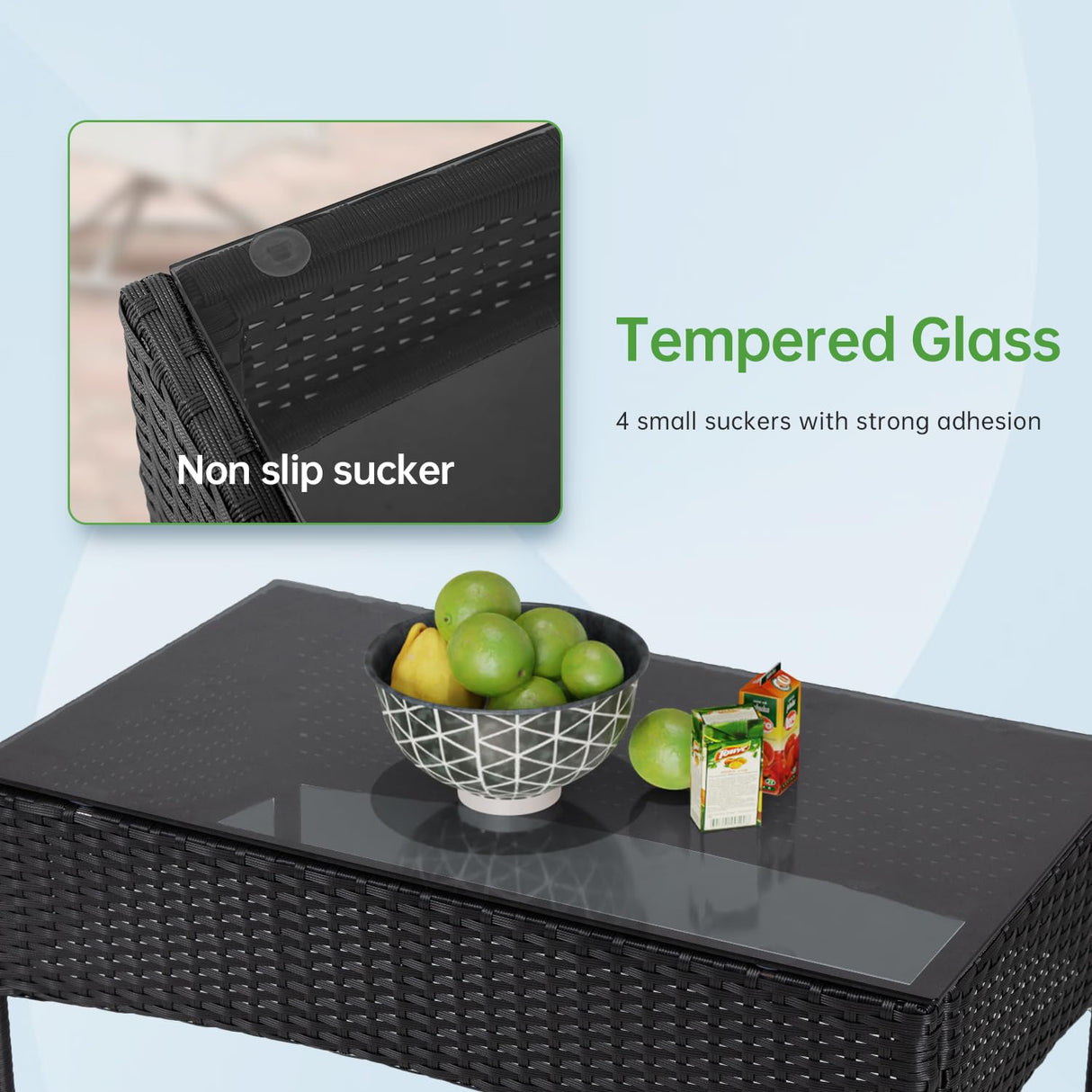 4 Pieces Conversation Set Modular Outdoor Furniture Set Water Resistant Patio Wicker Furniture Set with 3 Rattan Chairs 1 Tempered Glass Topped Table Seat Cushions for Patio Balcony Poolside, Blue PayLessHere