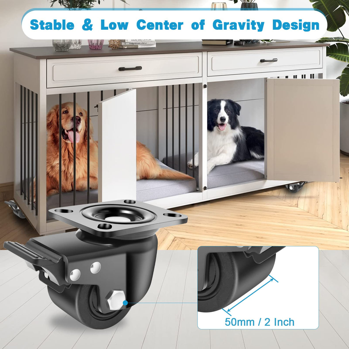 Nefish 3 Inch Caster Wheels Set of 4, Heavy Duty Plate Swivel Casters 4400 LBS, Low Center of Gravity Design Nylon Industrial Caster Wheels for Equipment, Machine, Toolbox Workbench Nefish