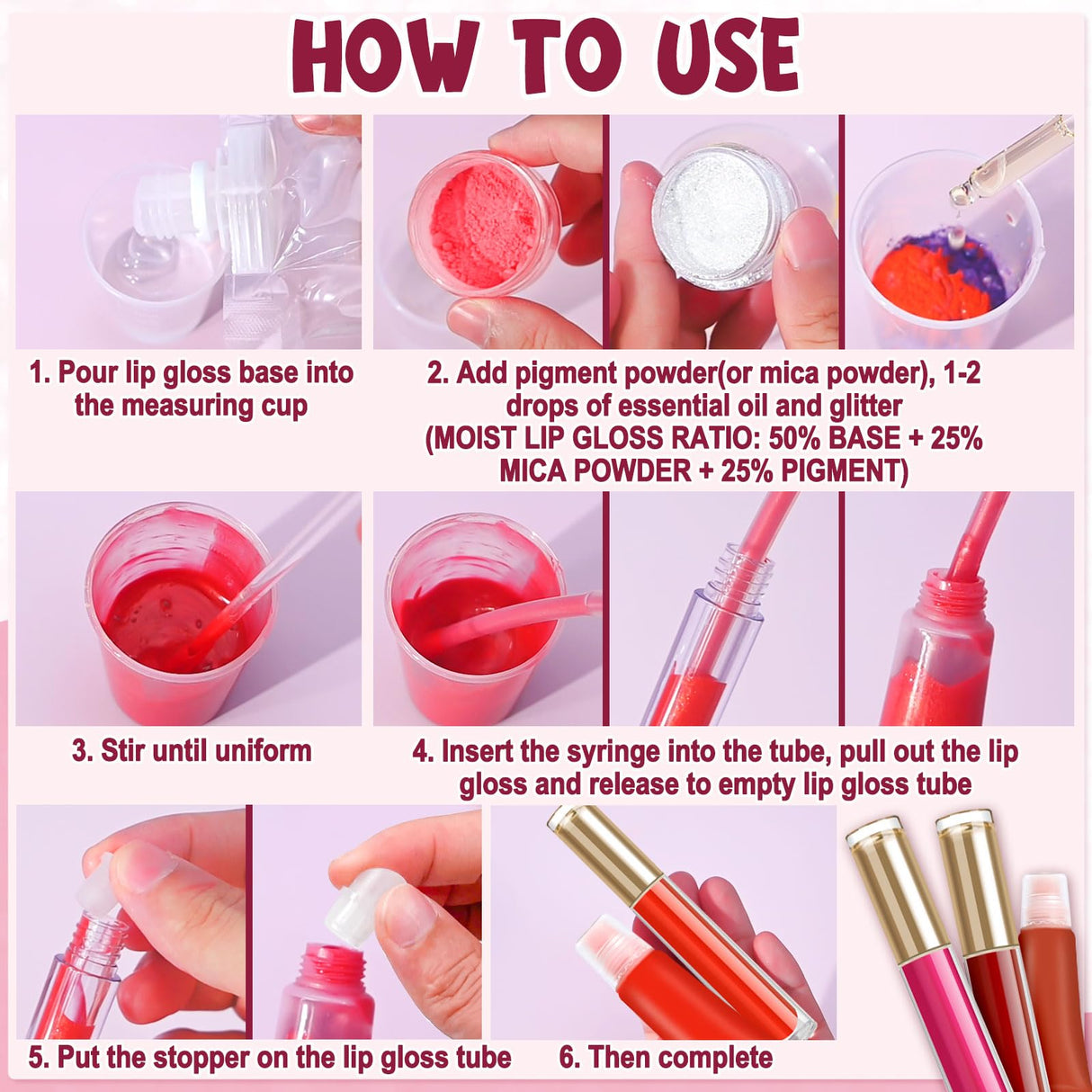 JCOOS Diy Lip Gloss Kit, Lip Gloss Making Kit, LipGloss Making Kit Make Your Own Lip Gloss Making Supplies, Shimmery LipGloss Base, Empty Tubes, Jojoba Oil, Women Teen Girl Gifts Trendy Stuff Jcoos