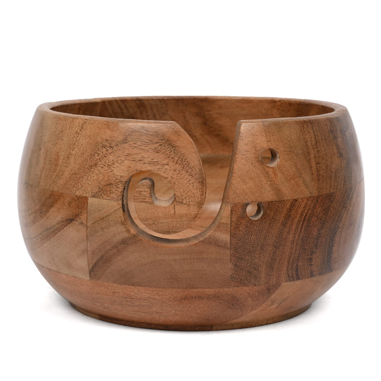 EDHAS Acacia Wood Yarn Bowl Holder | Handmade Holder with Holes | Yarn/Wool/String Storage Accessory (7" x 7" x 4") EDHAS
