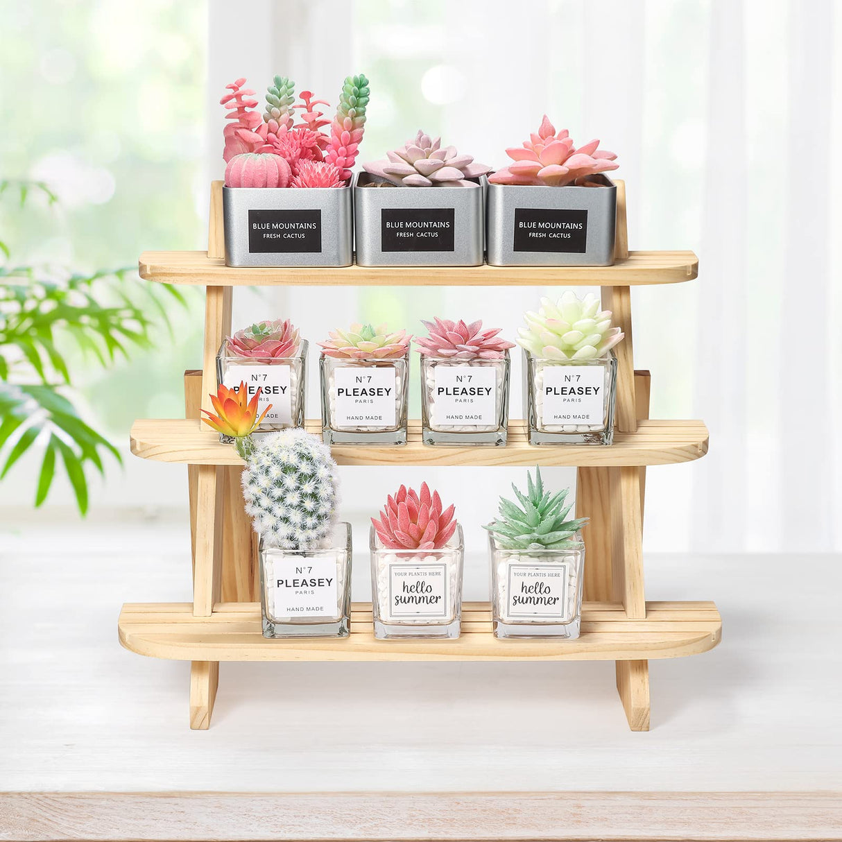 Wooden Display Riser,3 Tier Earring & Ring Holder Stands,Farmhouse Cupcake Stands ,Table Display Stand For Vendors,Organizer Showcase for Tabletop Shows and Home Using ,Wood Rustic Risers (Natural) WHEARTED