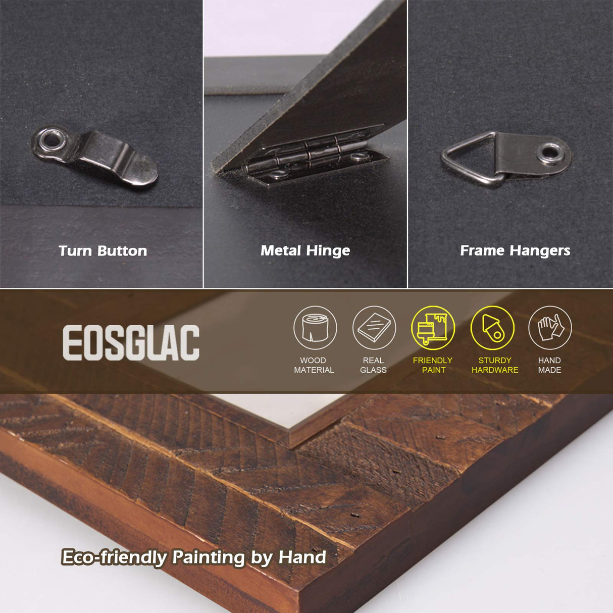 Eosglac Wooden 5x7 inch Picture Frame, Wood Plank Design with Rustic Brown Finish, Wall Mounting or Tabletop Display, Handmade Photo Frame Eosglac