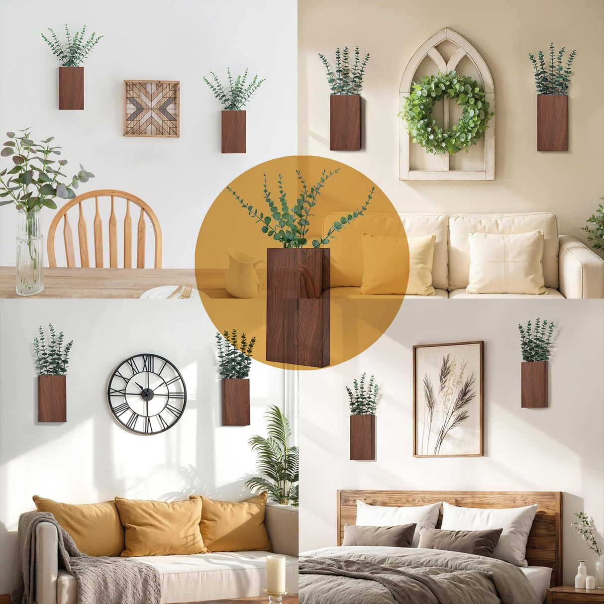 MODorlia Hidden Gun Storage,Wall-Mounted Flower Pots Vase Simulation Eucalyptus Farmhouse Wall Decor Suitable for Indoor Fake Plants Living Room Bedroom Kitchen Home Office Decoration MODorlia