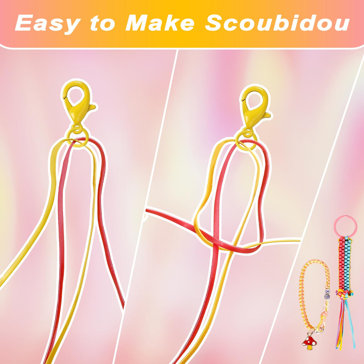 PP OPOUNT Lanyard String, 10 Rolls Pearly-Lustre Color Boondoggle String with Beads and Accessories, Gimp Bracelet Making Kit for Beginners DIY Bracelets, Key Chains and Lanyards, Camp Crafts PP OPOUNT