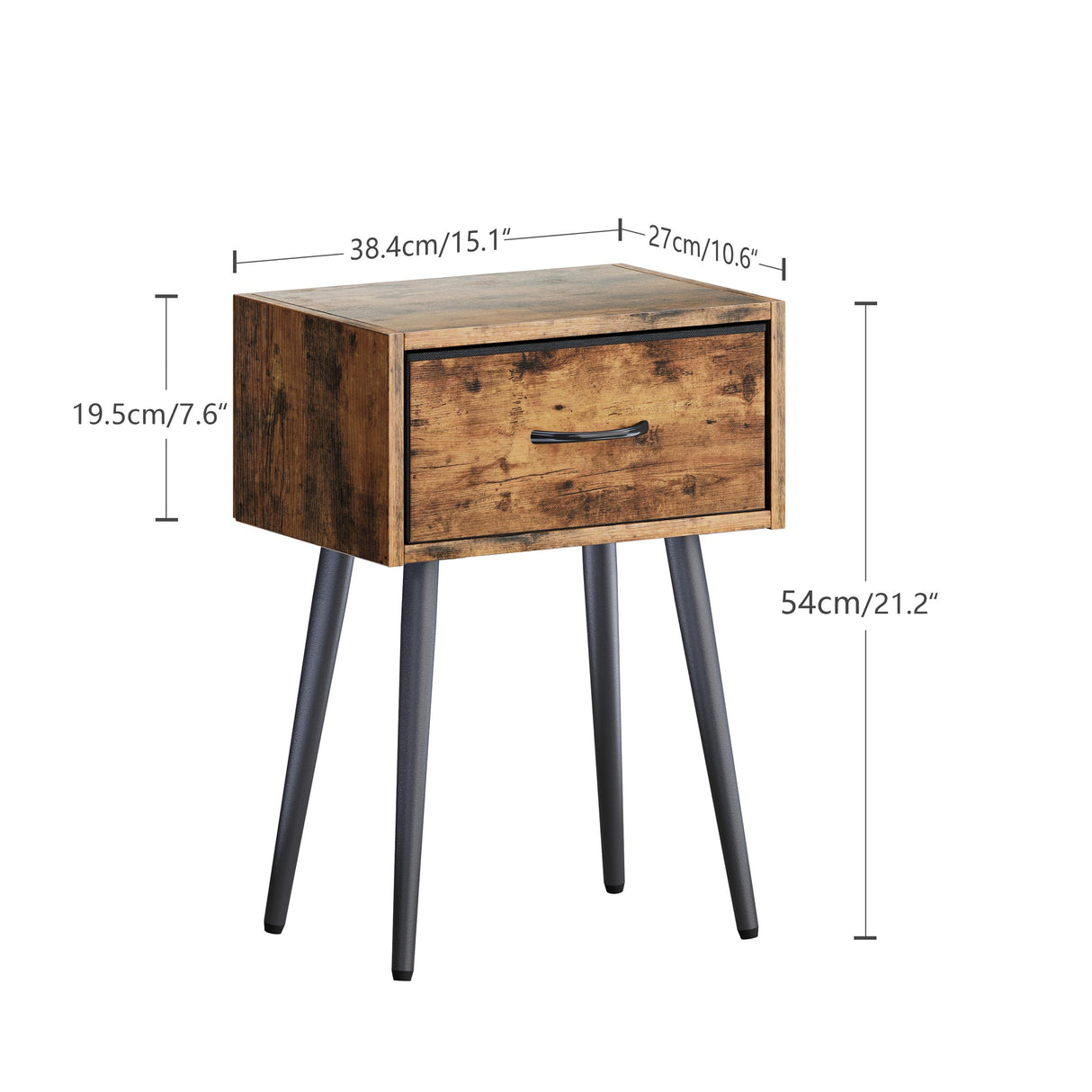 Small Nightstands Set of 2, Bedside Table with Fabric Drawer, Idustrial End Table with Metal Leg, Couch Side Table for Bedroom Living Room, Sofa, Office Rustic Brown LNT504R IRCPEN