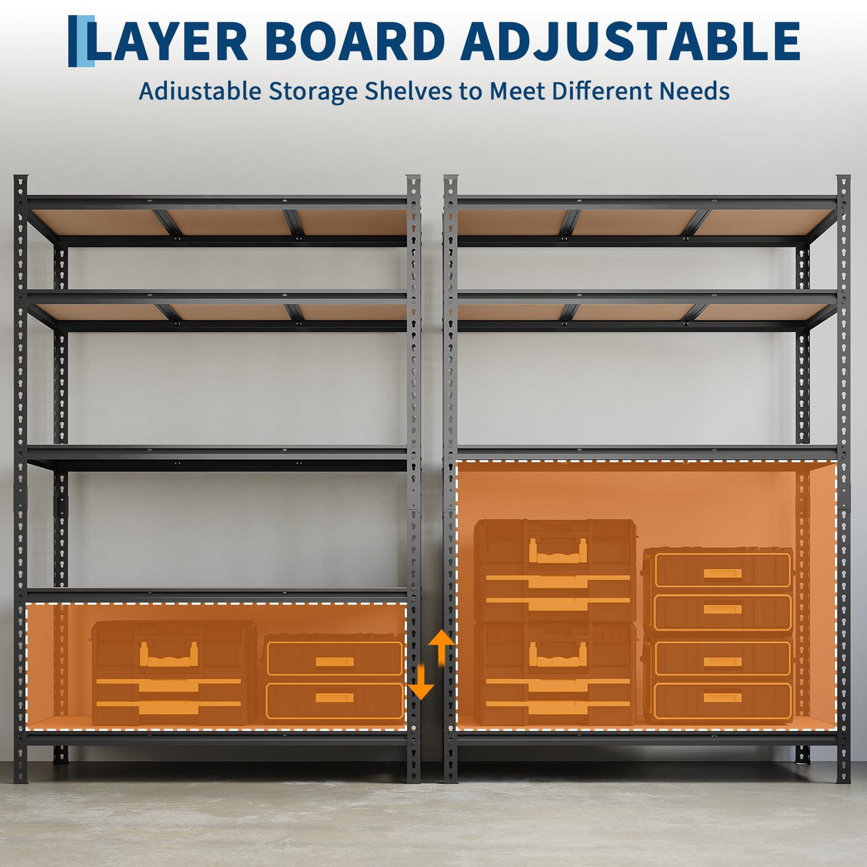 Storage Shelves 5 Tier Garage Shelving Heavy Duty Adjustable Metal Shelving Unit, Garage Shelves for Basement, Warehouse, Pantry, Closet, Kitchen 72 in H x 48 in W x 24 in D, Black Garvee