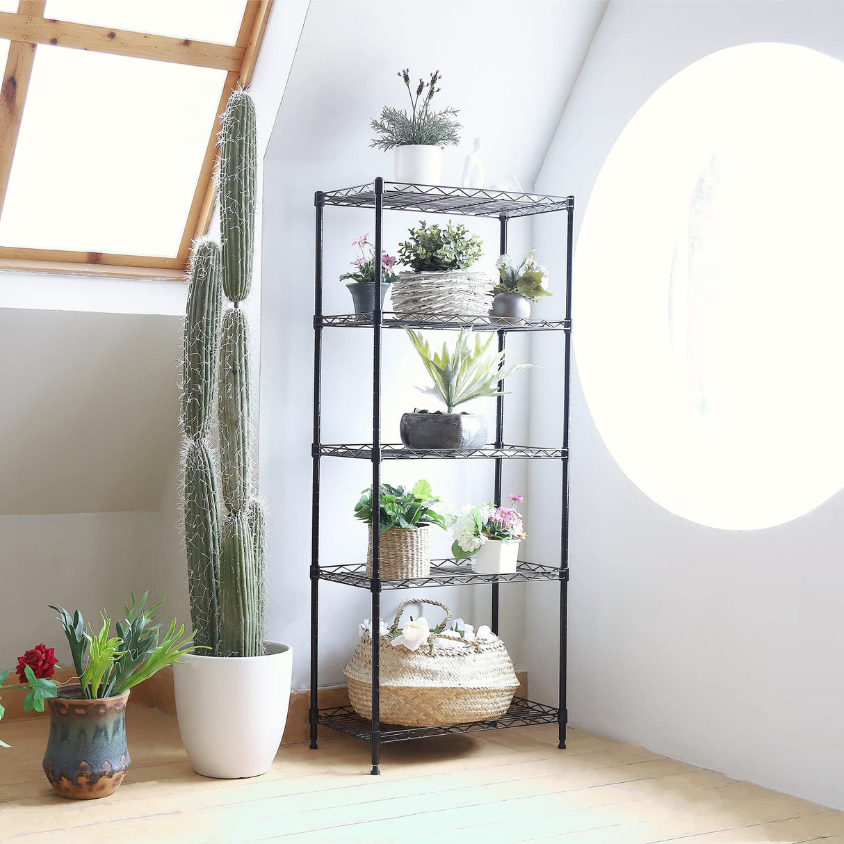 REGILLER 5-Wire Shelving Metal Storage Rack Adjustable Shelves, Standing Storage Shelf Units for Laundry Bathroom Kitchen Pantry Closet (Black, 21.2L x 11.8W x 53.5H) REGILLER