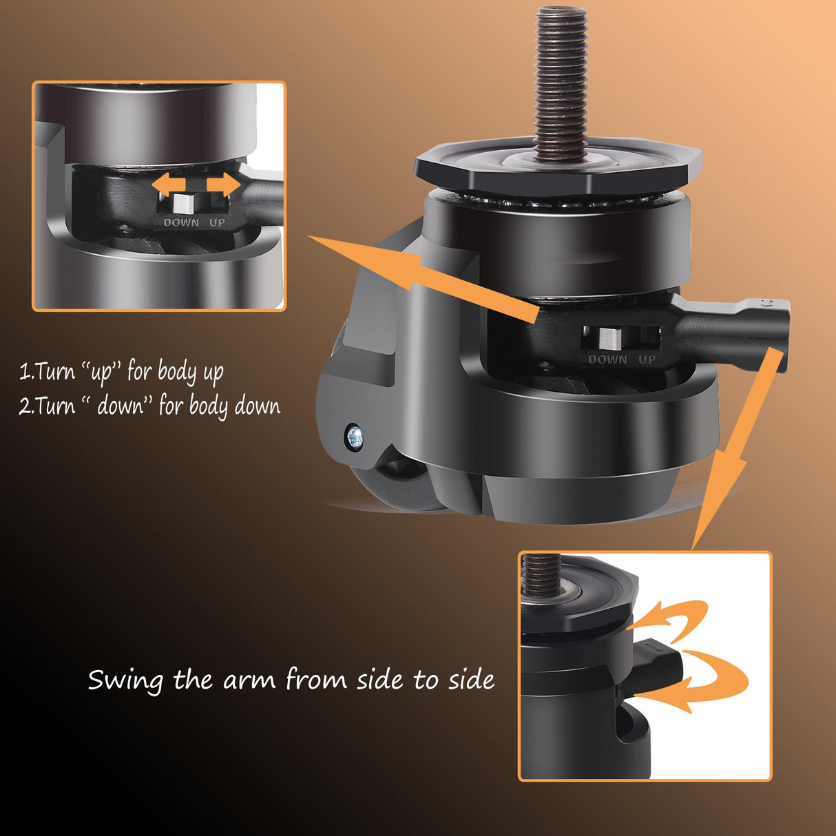 Leveling Stem Casters,M12 Thread Casters Set of 4 Heavy Duty with Leveling feet,2200 LBS Retractable Caster Wheel with Ratchet Arm,Adjustable Nylon Wheels for Equipment, Machine(Hardware Included) YAEMIKY