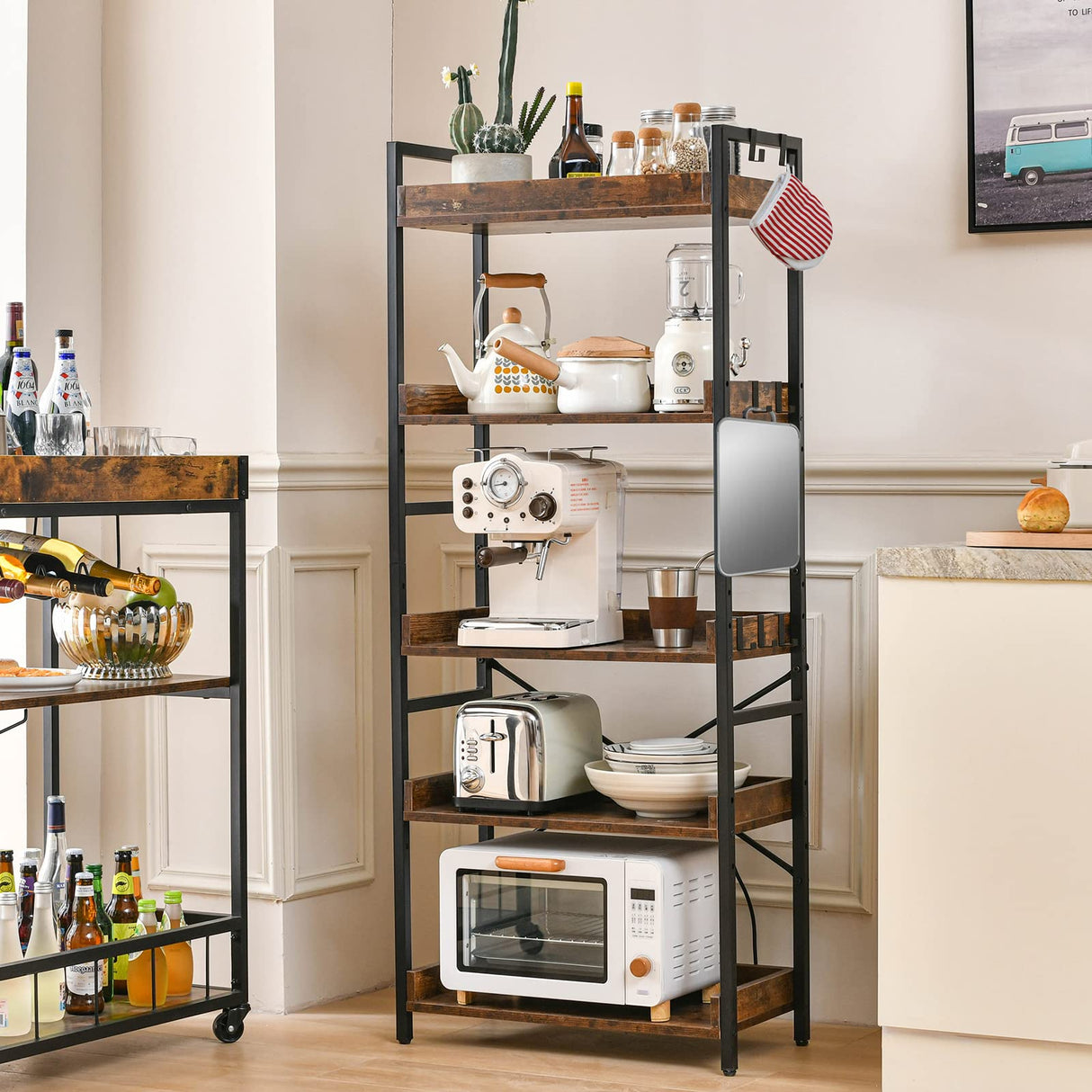 HCHQHS Rustic Brown 5-Tier Adjustable Open Bookcase with Industrial Metal Accents HCHQHS