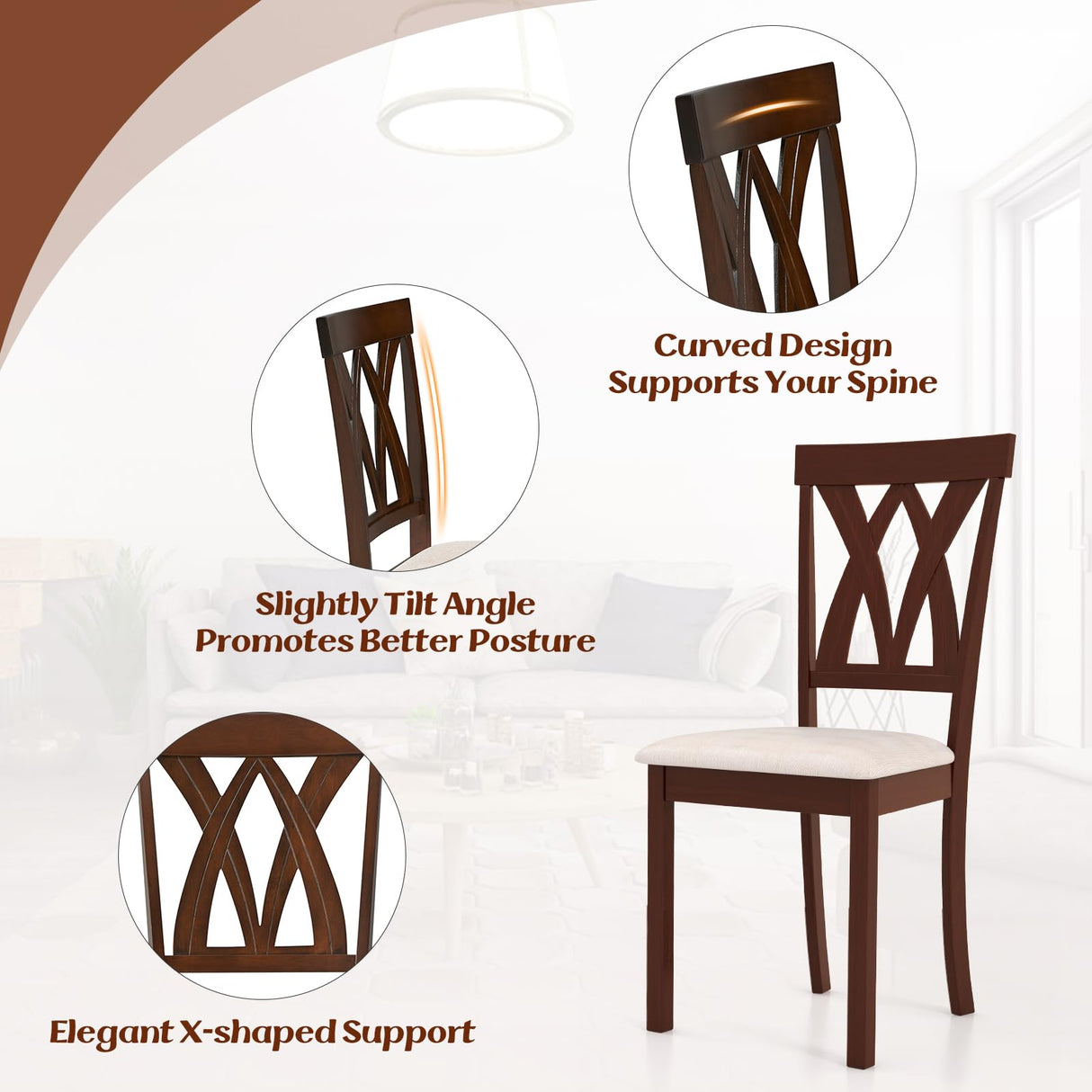 Giantex Wood Dining Chair Set of 2, Wooden Kitchen Chairs with Upholstered Seat, Rubber Wood Legs & Cross Back, Farmhouse Armless Side Chairs for Dining Room, Restaurant, Oak Giantex