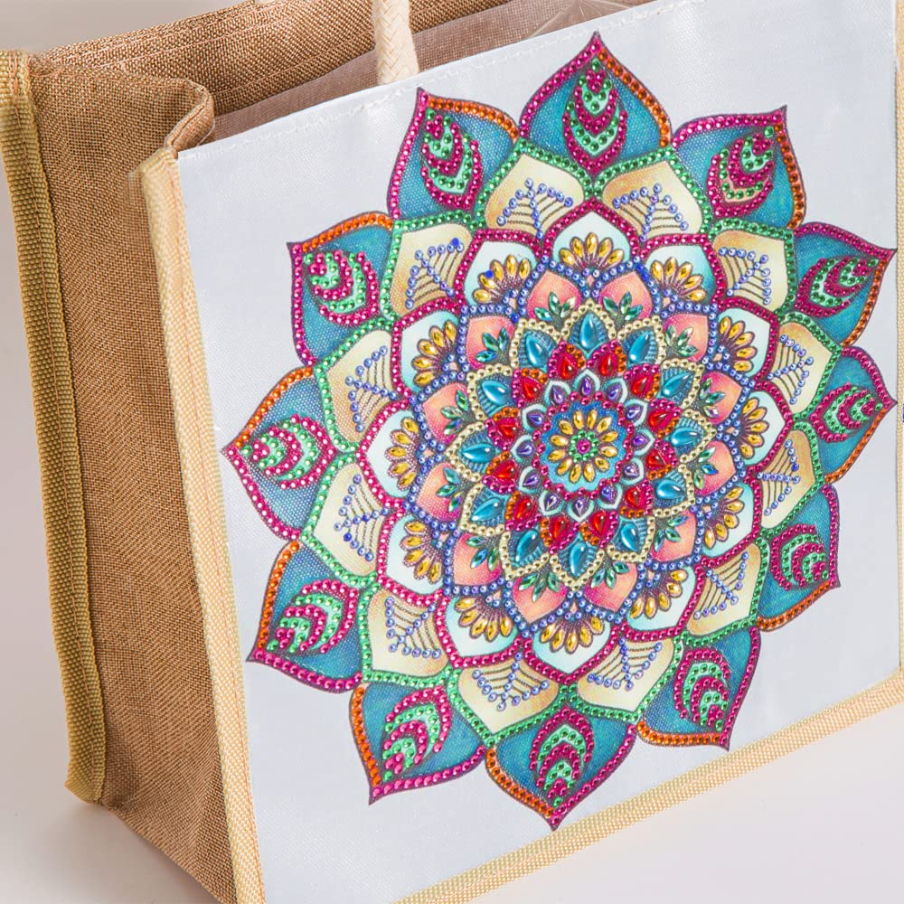 DOOSAI Diamond Painting Canvas Tote Bags 4 Pack Boho Diamond Dots Art Kits Shoulder Bags 5D DIY Handbags Handmade Gifts Reusable Shopping Bags with Handles for Women Adults Work (Mandala Flowers) DOOSAI