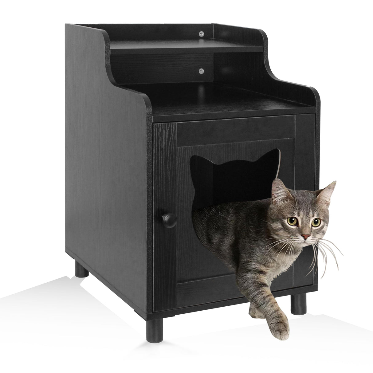 DOUSY- Small Wooden Cat Litter Box Enclosure, Hidden Litter Box Furniture Enclosed Cat Washroom Storage Cabinet, Side Table, Nightstand, Indoor Pet House 15.8 x 15.8 x 24 Inches, Black DOUSY