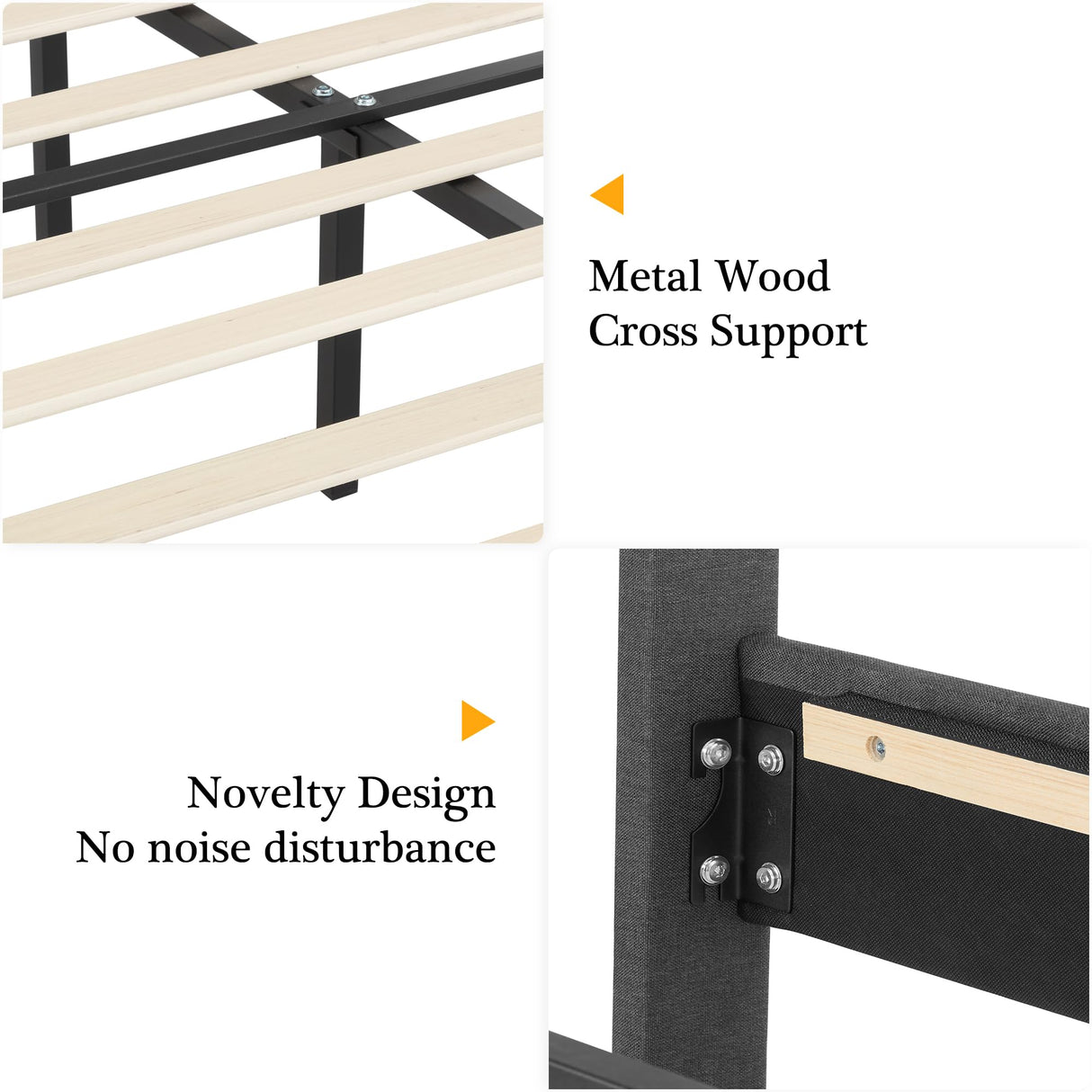 VECELO Twin Size Platform Bed Frame with Fabric Upholstered Headboard and Wooden Slats Support, No Box Spring Needed/Easy Assembly,Grey VECELO