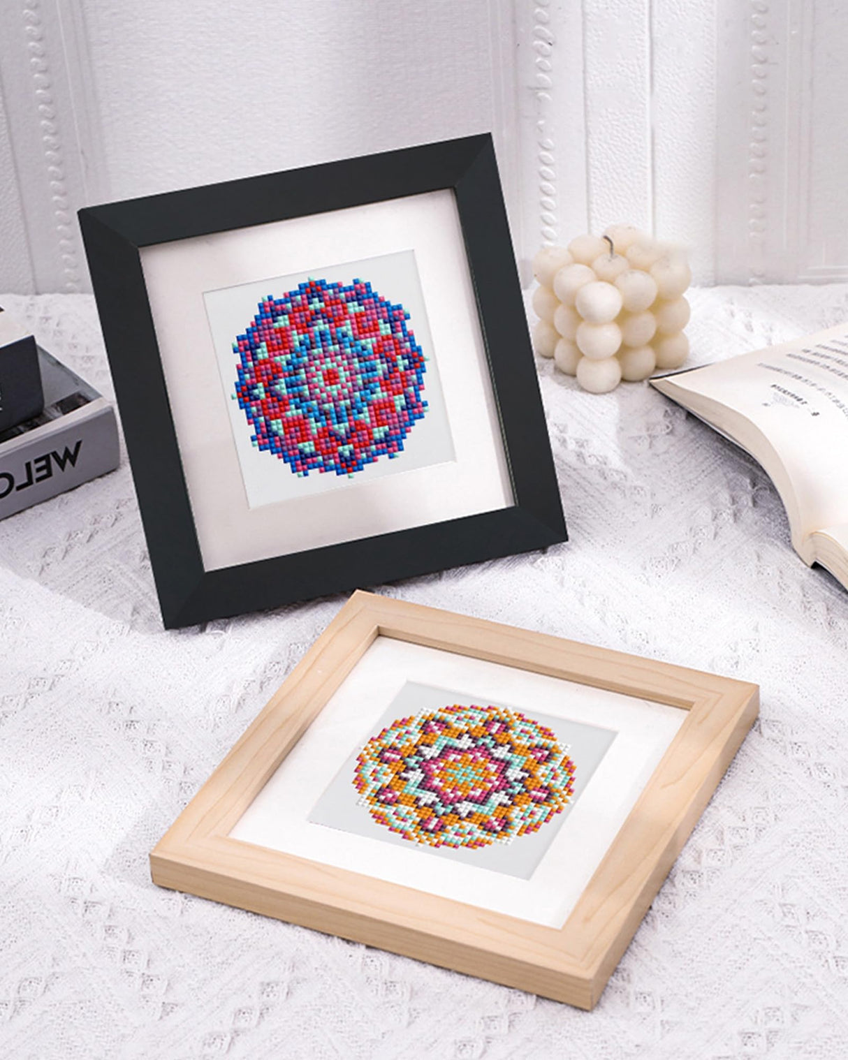 PeakLuv 12pcs Mandala Small Diamond Art Kits Small Diamond Painting Kits, Flowers Mini Diamond Art Kits for Beginners, Square Drill Mini Gem Painting 1-Hour Painting for Home Desktop Decor, 6X6in PeakLuv