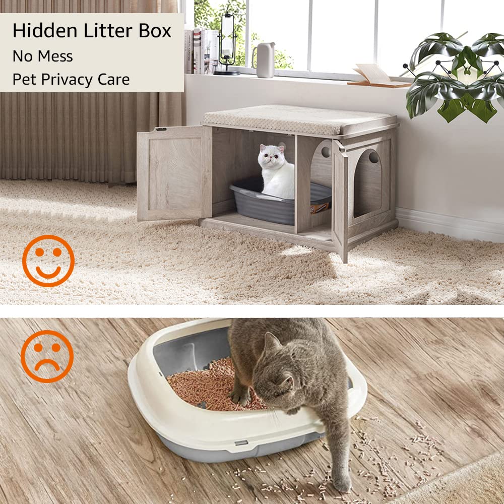 unipaws Cat Litter Box Enclosure Furniture, Hidden Litter Box Cover Washroom, Dog Proof Cabinet for Large Cat, Hideaway House, Weathered Grey unipaws