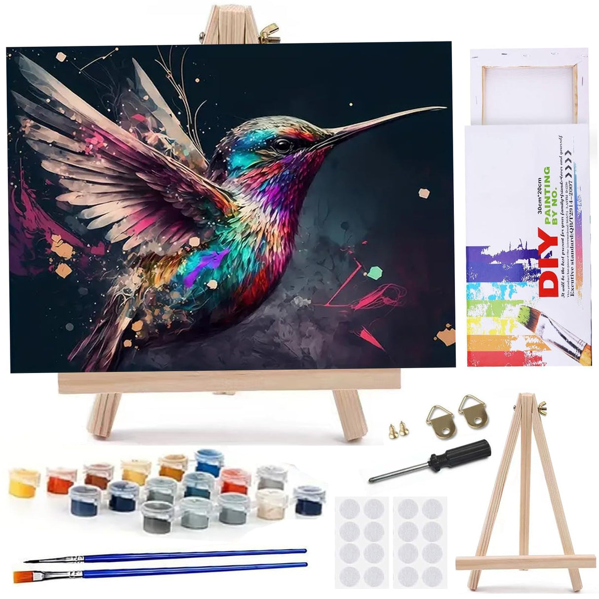 MaiMMaledy Paint by Numbers Kit for Adults Beginners Canvas Pictures with Framed Drawing Painting Acrylic Pigment with Wooden Triangle Easel Hummingbird 8Wx12L inch MaiMMaledy