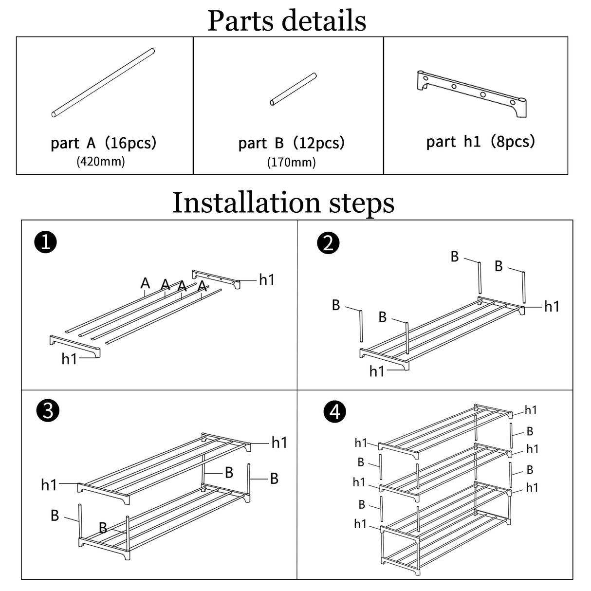 4-Tier Small Shoe Rack, Metal Stackable Kids Shoe Shelf Storage Zapateras Organizer,Narrow Shoe Rack Sturdy for Closet Hallway Entryway Living Room Bedroom (Black) SOKOSEN