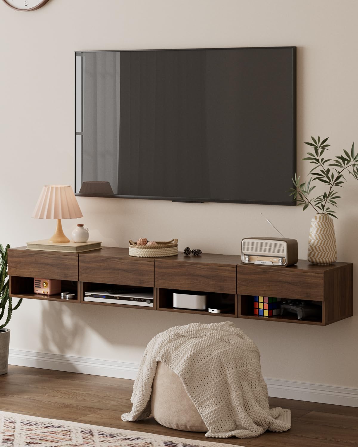 Floating Nightstand, Small Modern Floating Nightstand with Drawer, Floating Shelves for Bedroom, Bathroom (Brown Walnut) Aienvey