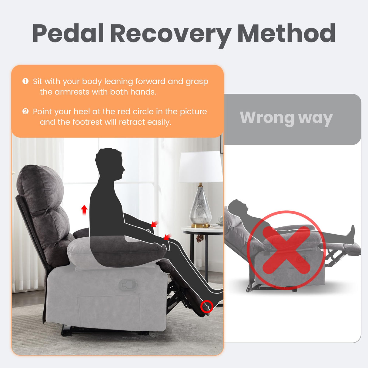 HOMYEDAMIC Oversized Recliner Chair, Plus Size 28 inch Large Wide Seat Manual Flannel Recliner with Pockets, Lumber Pillow 350 lb Capacity for Living Room Adults HOMYEDAMIC