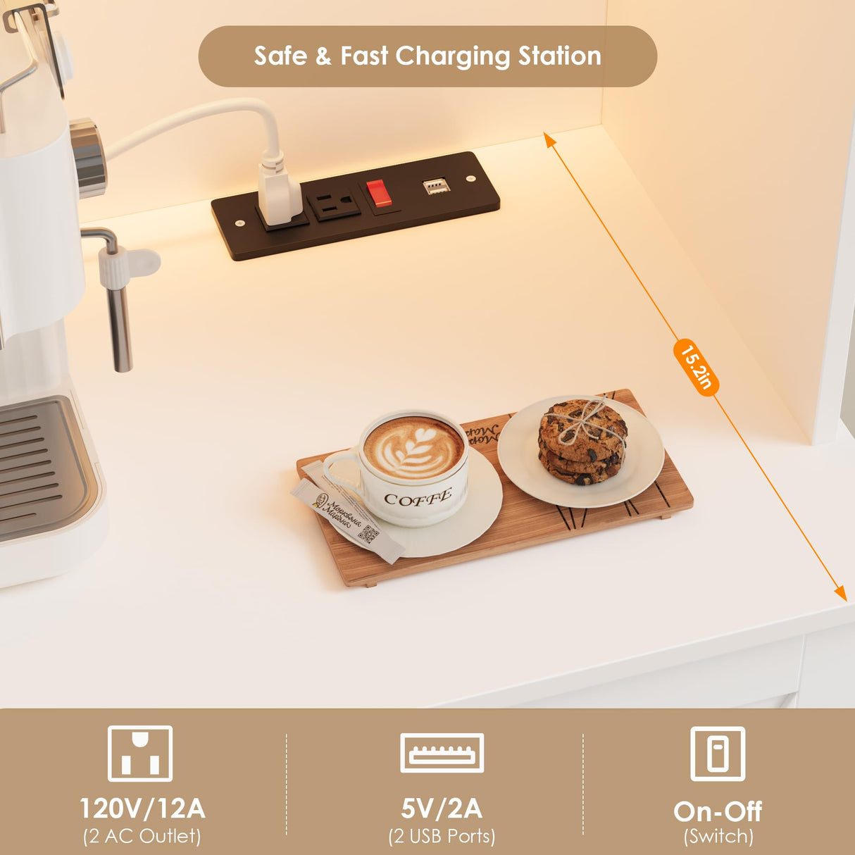 HIFIT 72.8” Tall Kitchen Pantry Cabinet with LED & Charging Station, 55” Wide Farmhouse Pantry Storage Cabinet with Microwave Stand&Shelves&Barn Doors, Kitchen Hutch Coffee Bar for Living Room, White HIFIT