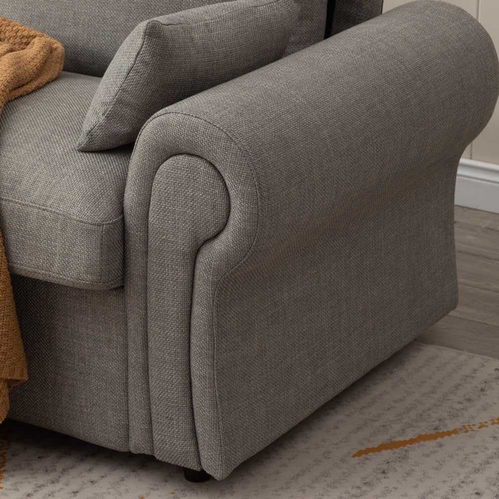 Panana Modern 2 Seater Loveseat Sofa Couch with Storage, Dark Grey or Light Color, Choice of Curved, Sock or Track Arm Design (Light Gray, 2 Seater - Scroll Arms) Panana