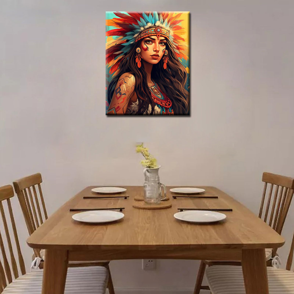 Tribal Indian Girl DIY Paint by Numbers for Adults Traditional Native American Female DIY Oil Painting Acrylic Paint Art Fashion Women Painting Kit Canvas with Acrylic Paints Art 16x20 Inch(Frameless) TUMOVO