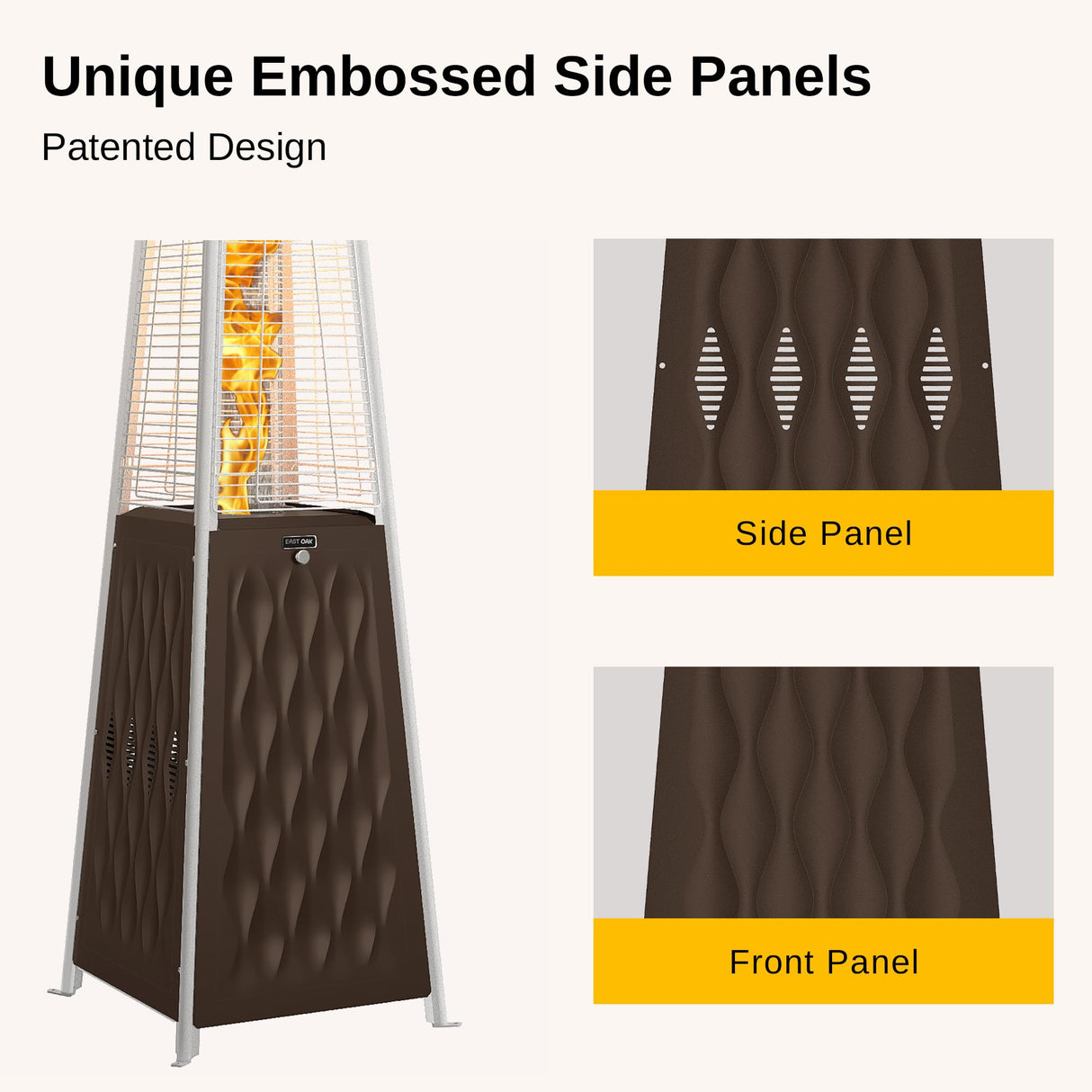 EAST OAK Pyramid Patio Heater, 48,000 BTU Outdoor Patio Heater, Quartz Glass Tube Propane Heater, Triple Protection System, With Wheels, Outdoor Heater for Commercial & Residential, Brown EAST OAK