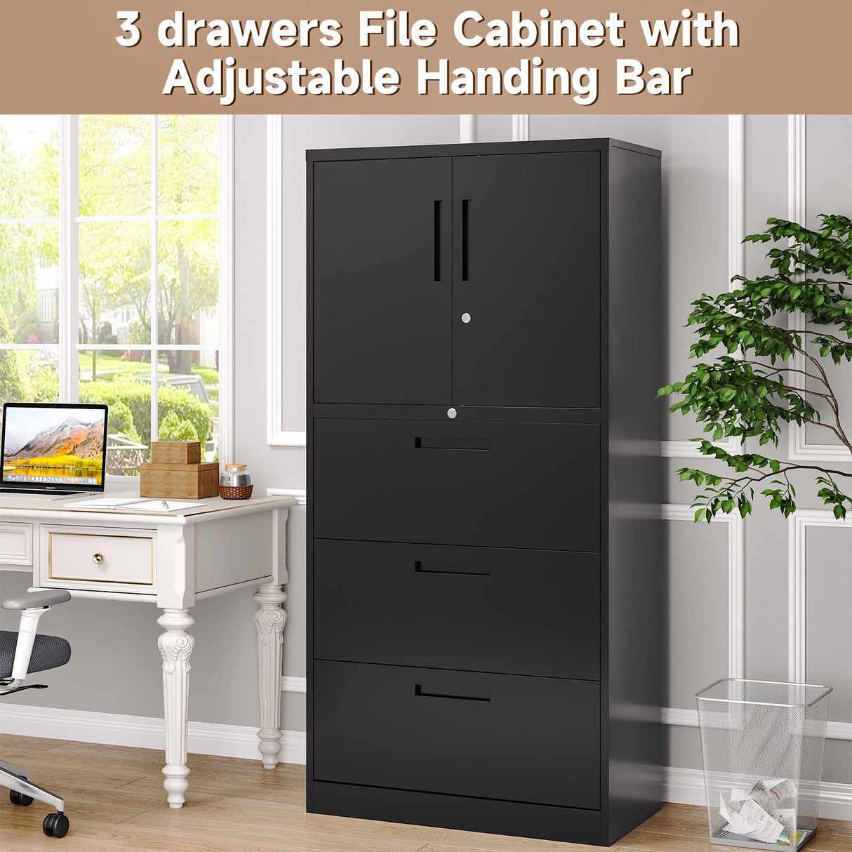 AFAIF Metal File Cabinets, Lateral Filing Cabinet with 3 Drawers, 65" H File Caninet for Home Office, Office Storage Caninets with Adjustable Shelves for Letter/Legal / A4 - Assembly Required AFAIF
