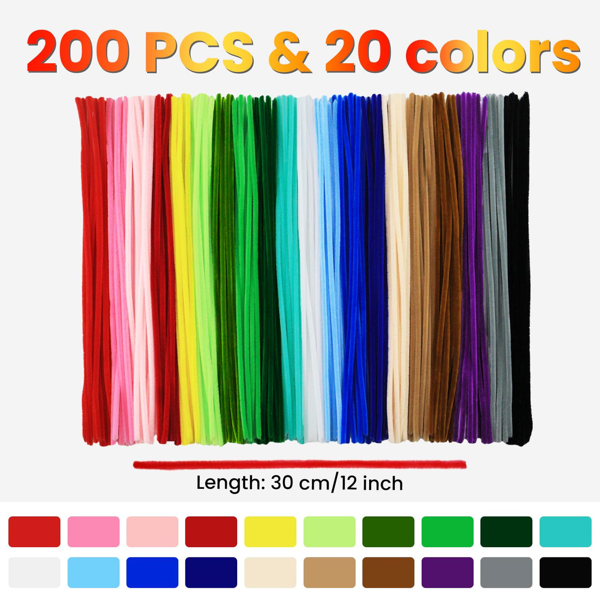 ESUOHYM 200PCS Pipe Cleaners with Instruction Manual 20 Colors Chenille Stems Bulk Art Craft Supplies Colorful Thick Fluffy Fuzzy Wire Sticks DIY Project for Kids Adults Back to School Supplies ESUOHYM