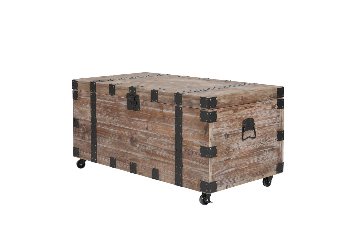Rpuzonier Coffee Table Set, Vintage Wood Storage Trunk Coffee Table with Two End Side Table, Wood Center Table Rustic Cocktail Table with Two End Table for Living Room (Coffee Table with 2 End Table) Rpuzonier