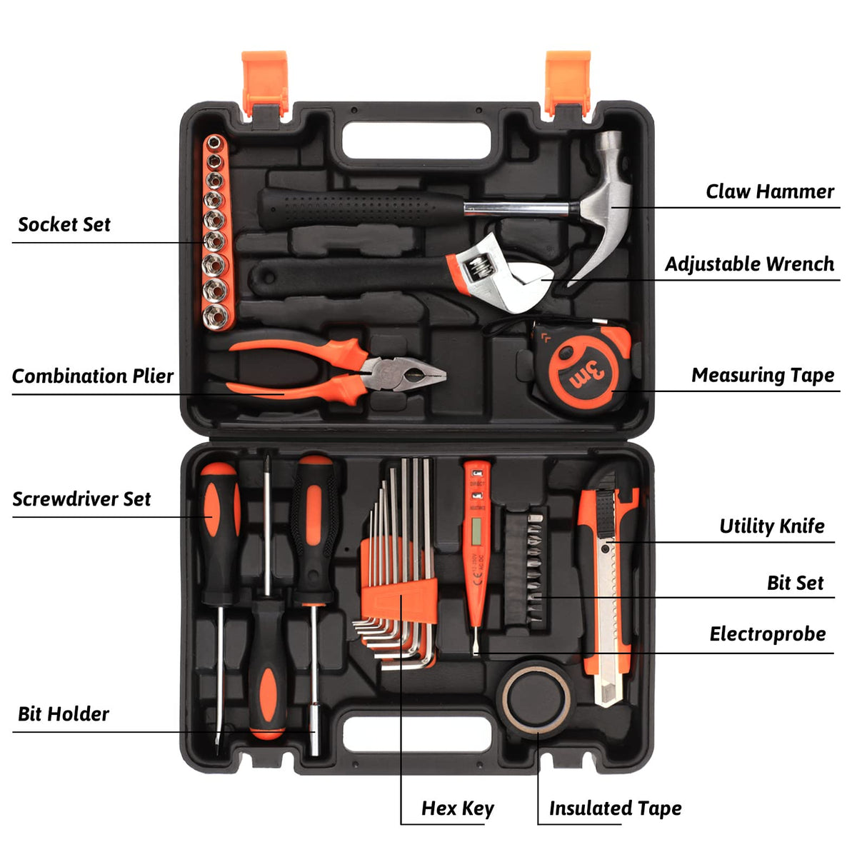 Yougfin Basic Small Tool Kit for Home 38 Pieces, All in One Starter Tool Box with Tools Included for College Dorm Office, Portable Car Tool Set Mechanics Kit for Auto Repair Yougfin
