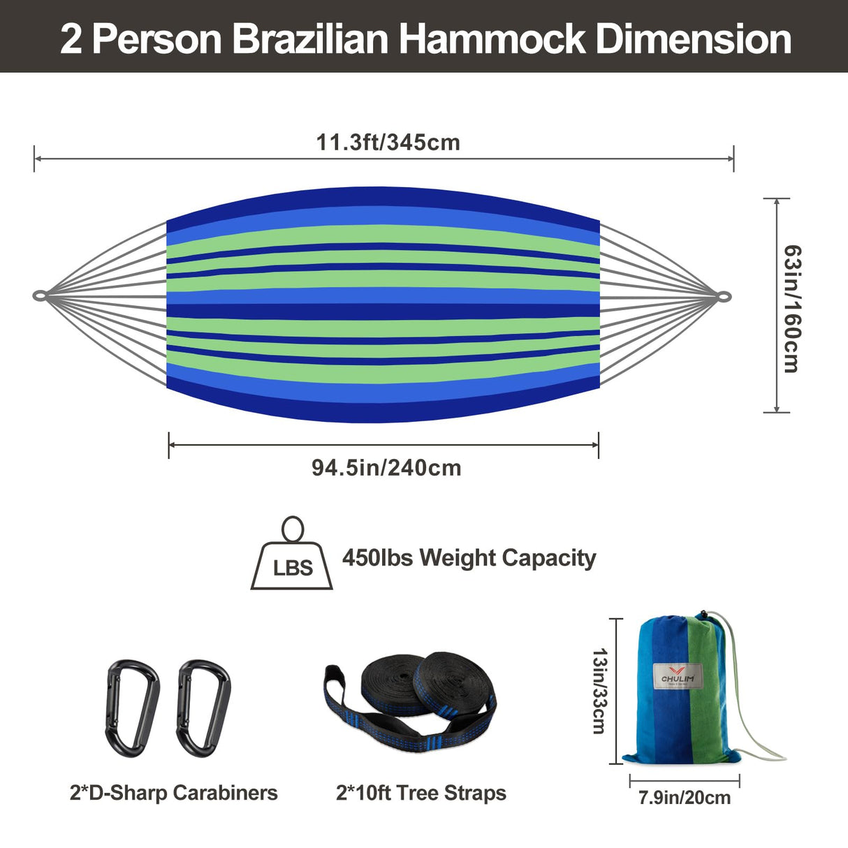 CHULIM Brazilian Double Hammock with Tree Straps,Extra Large 240x160cm,2 Persons Hammock for Backyard Patio Outdoor and Indoor,450lbs Weight Capacity,Soft Woven Cotton Fabric CHULIM