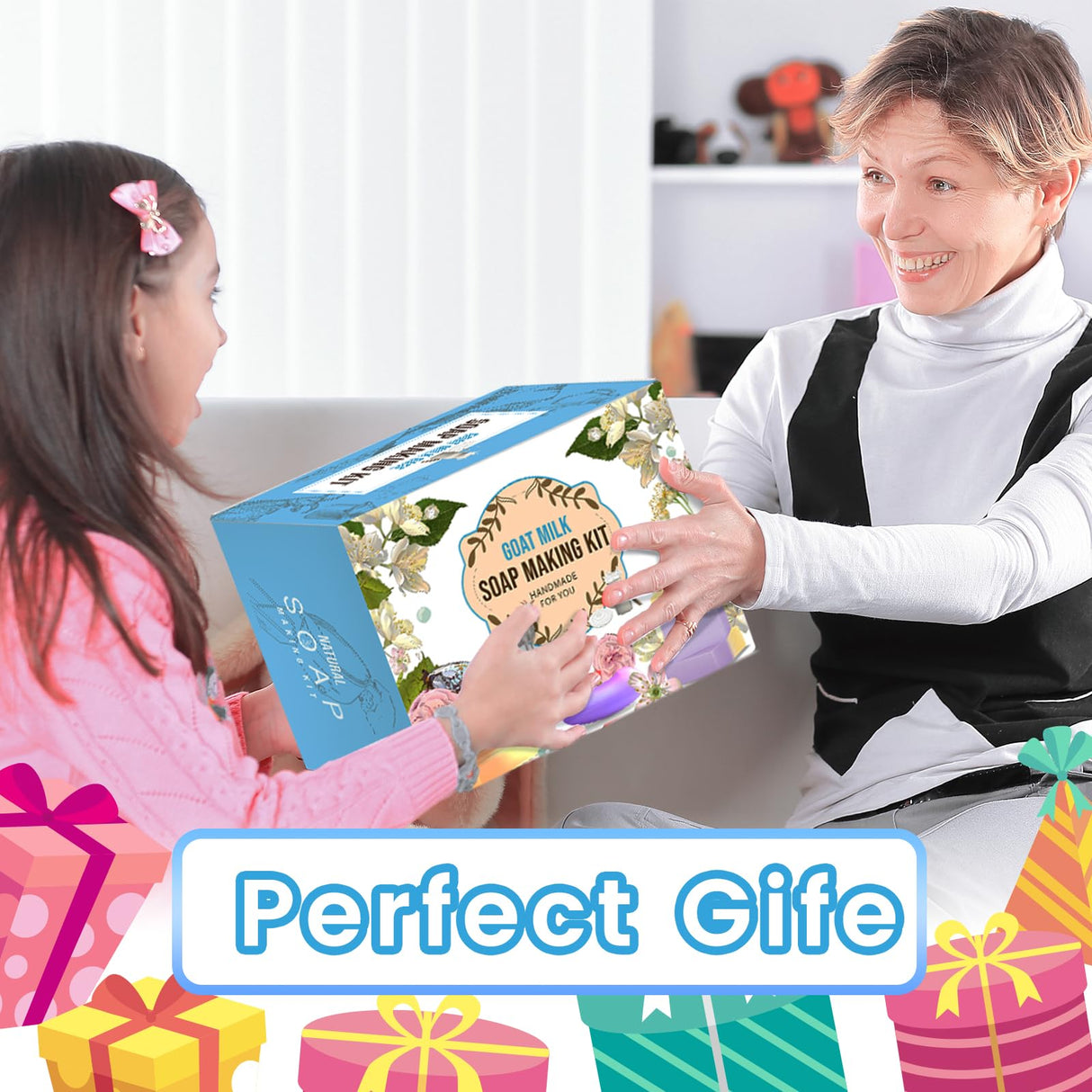 PIUH Goat Milk Soap Making Kit with Soap Melter for Adults, DIY Soap Making Supplies Kit with Natural Goats Milk Soap Base, Soap Melting Pot and Complete Supplies for Making Soaps, Craft Kit for Gift PIUH