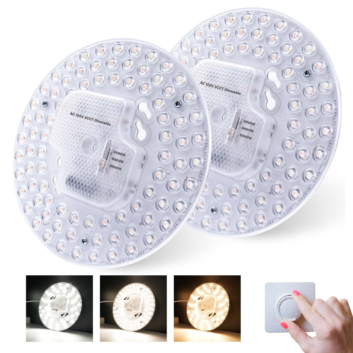 Lustaled 2Pack 36W LED Light Engine Retrofit Kit,6.69inch 3200LM 3CCT 3000K/4000K/5000K Dimmable Ceiling Fan Light Kits,AC 120-130V Ceiling Fan Light Replacement for Ceiling Flush Light Lustaled