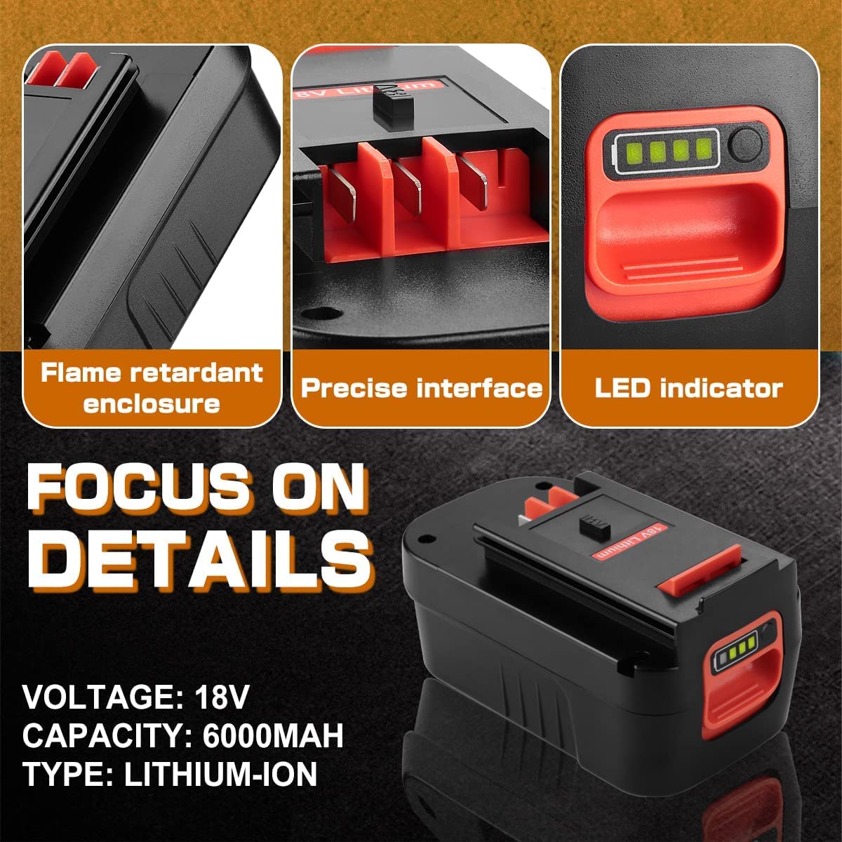 Powilling 2Pack 6.5Ah Lithium Battery Replacement for Black and Decker 18V Battery Firestorm 18v Battery HPB18 HPB18-OPE 244760-00 A1718 FS18FL FSB18 Firestorm 18V Battery(Charger Included) Powilling